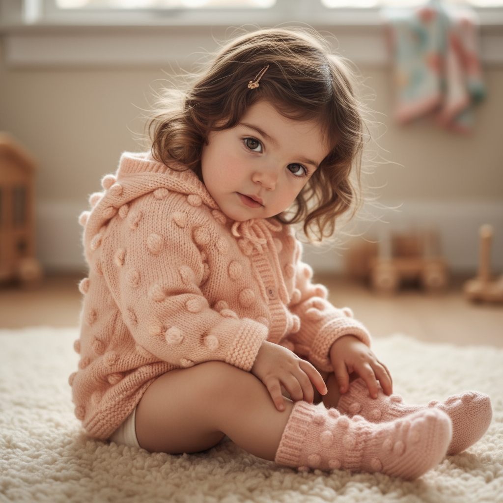 El Örgüsü Çoraplı Hırka Seti | Pudra Pembe