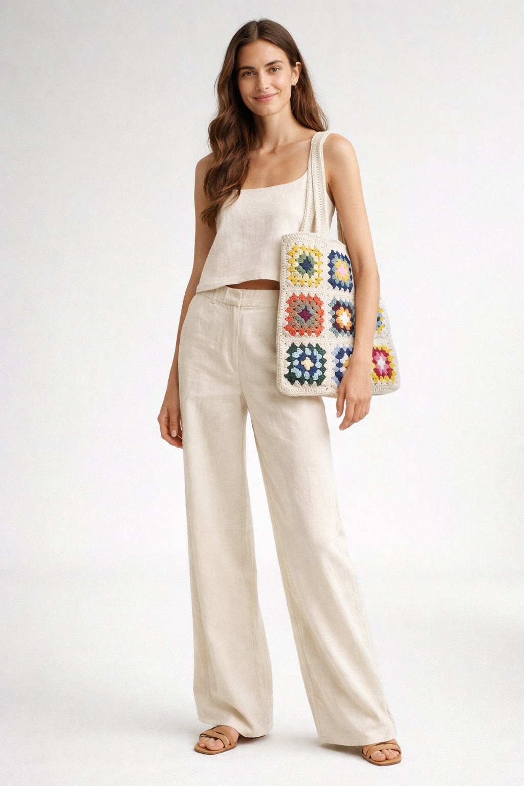 El Örgüsü Renkli Granny Motifli Omuz Çantası