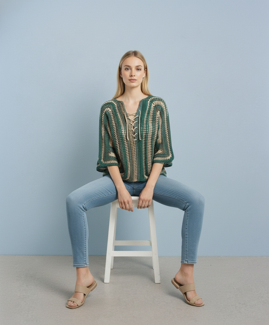 El Örgüsü Tasarım Bağcıklı Bluz