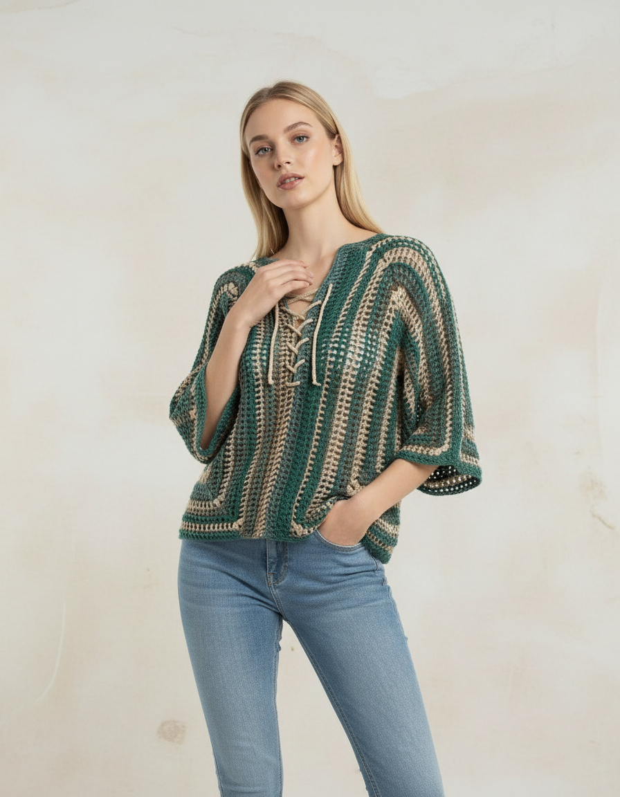 El Örgüsü Tasarım Bağcıklı Bluz