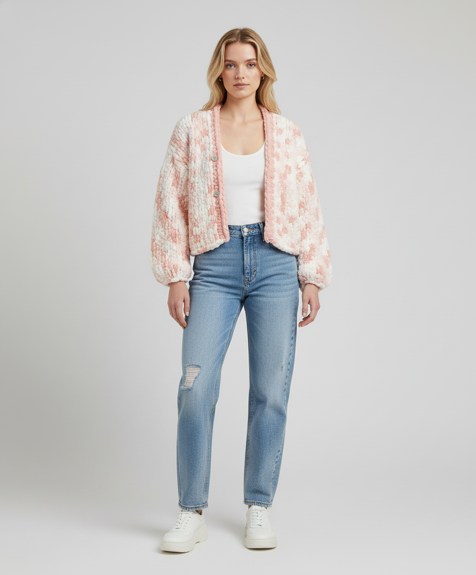 Crop Hırka | Pudra & Krem