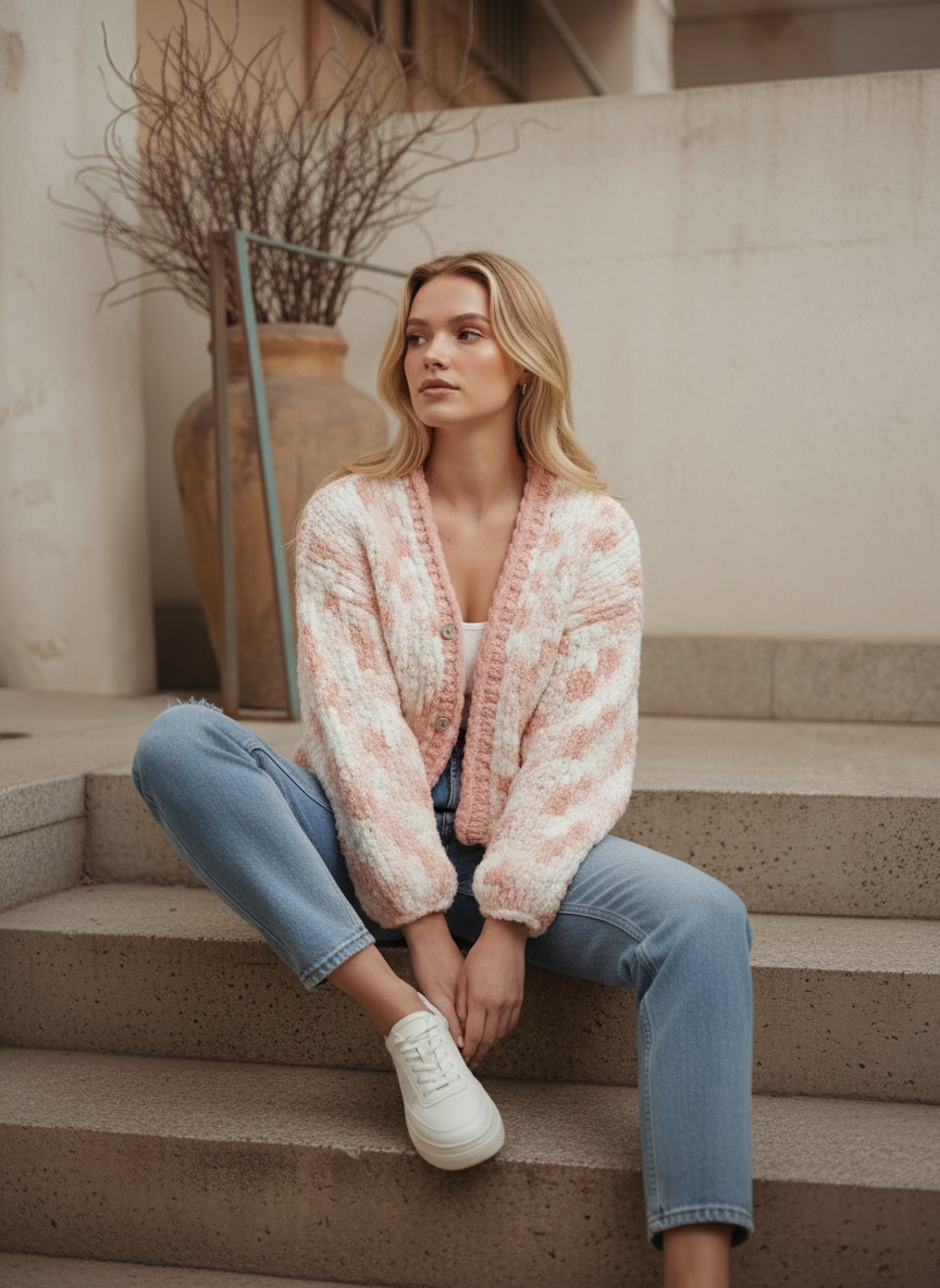 Crop Hırka | Pudra & Krem