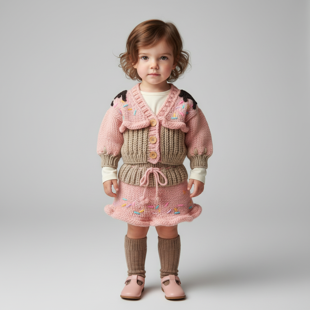 Cupcake Model El Örgüsü Çocuk Takımı | Hırka ve Etek