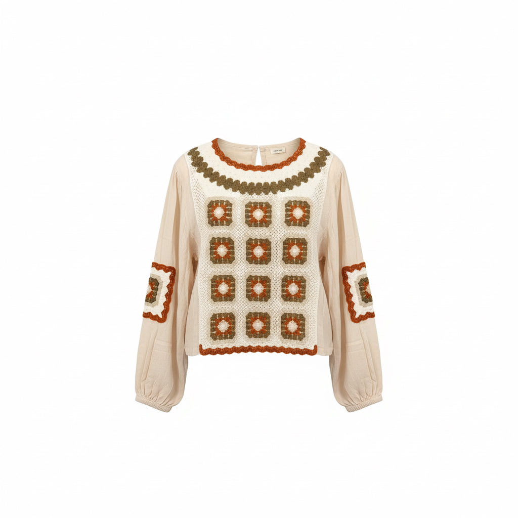 El Örgüsü Detaylı Dokuma Bluz