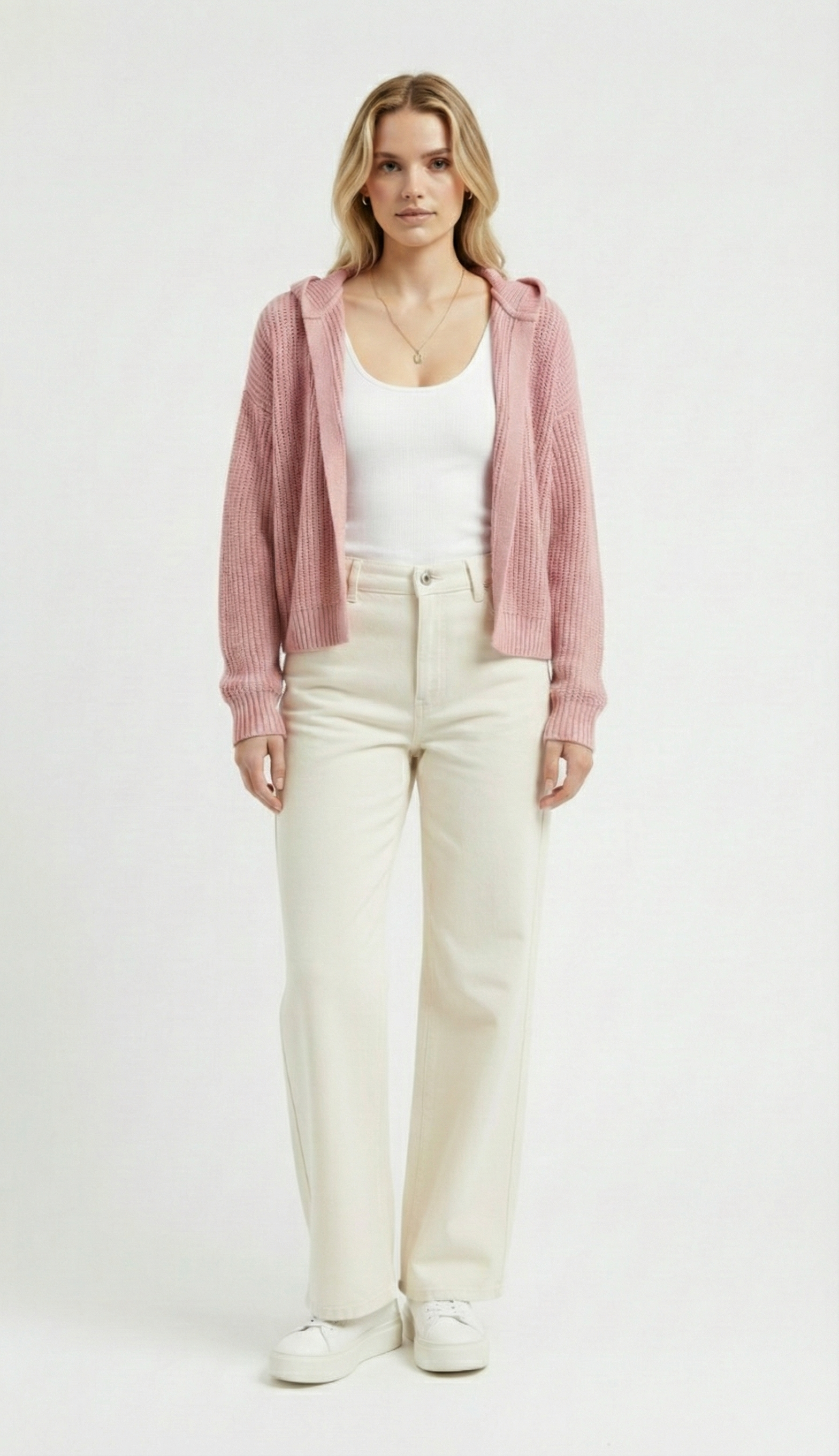 El Örgüsü Pudra Kapşonlu Hırka