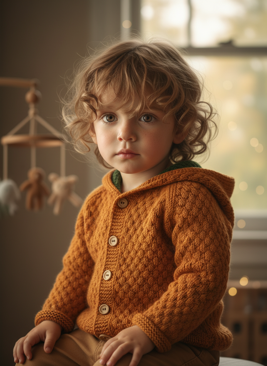 Çift Taraflı El Örgüsü Kapüşonlu Ceket | Yeşil & Turuncu