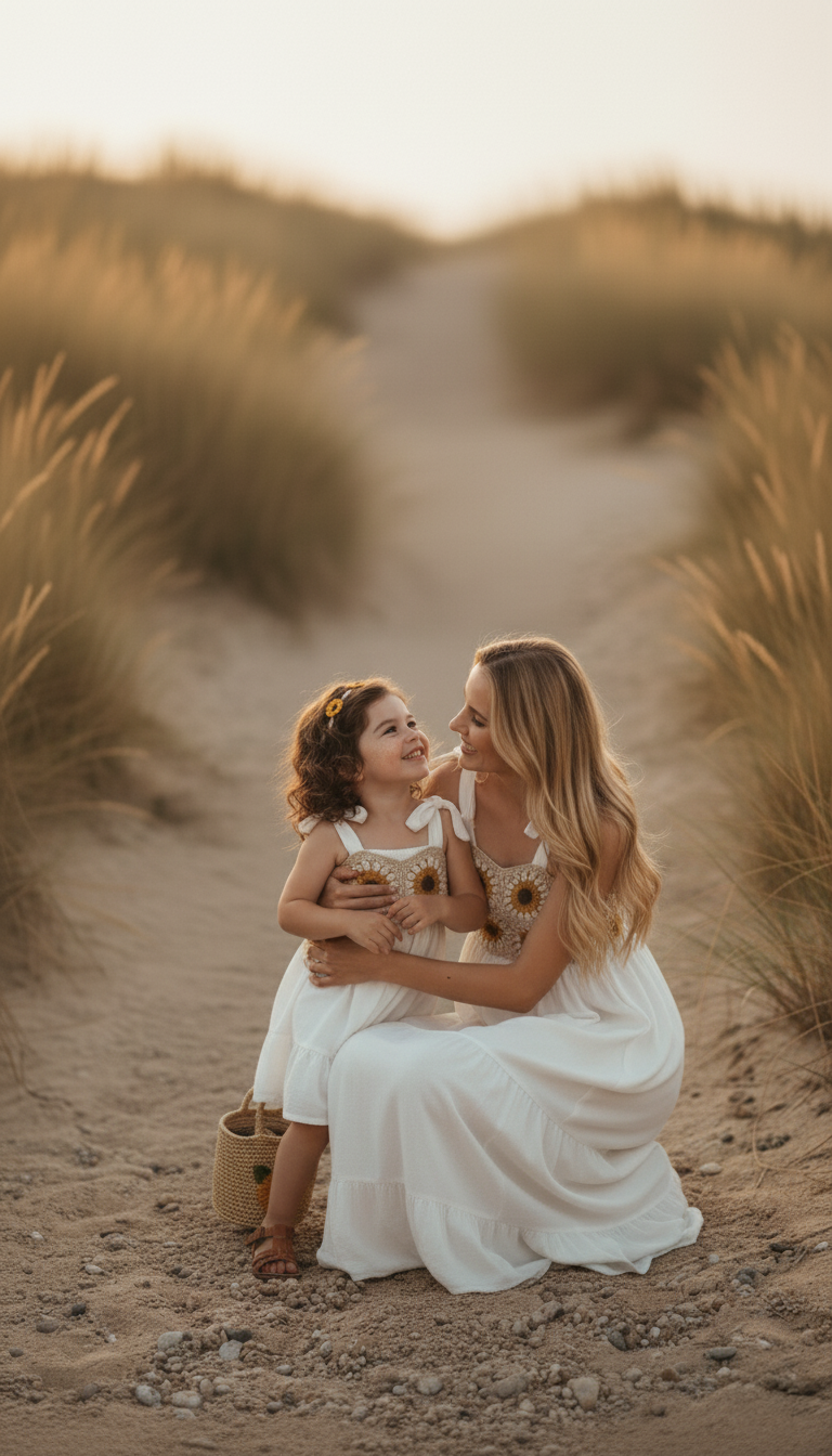 El Örgüsü ve Dokuma Kumaş Anne–Kız Kombini