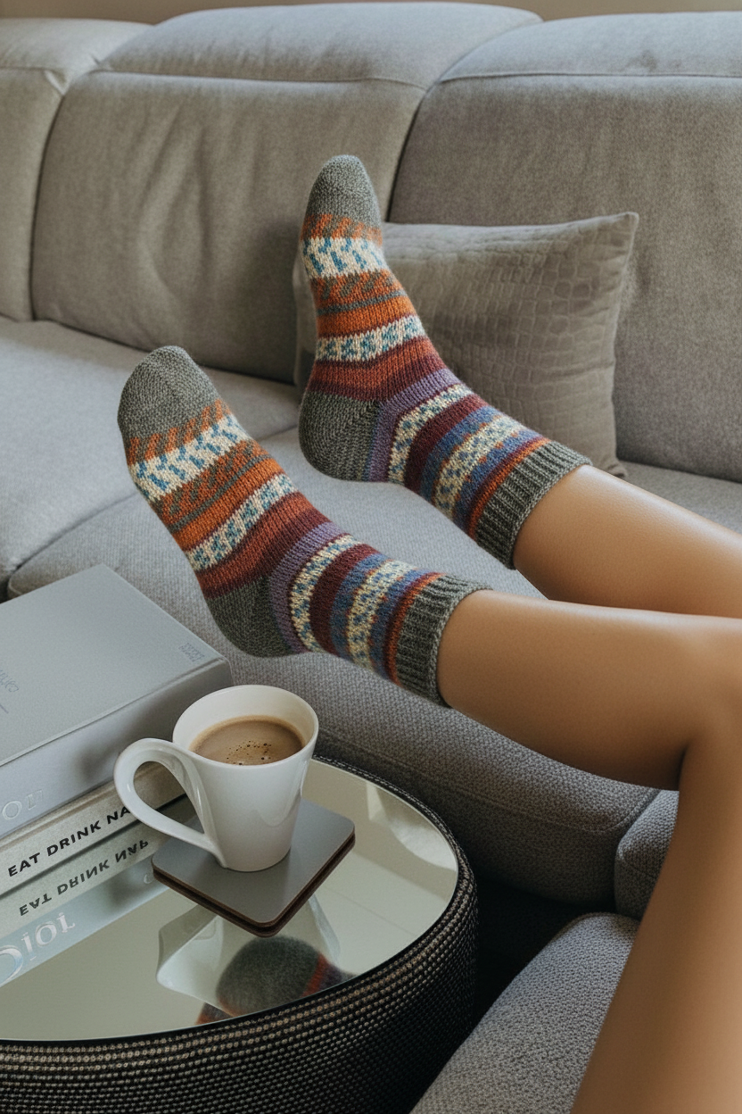 El Örgüsü Desenli Çorap | Renk Geçişli Yumuşak Tasarım
