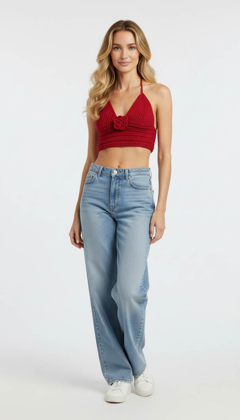 El Örgüsü Sırtı Bağcıklı Crop Top