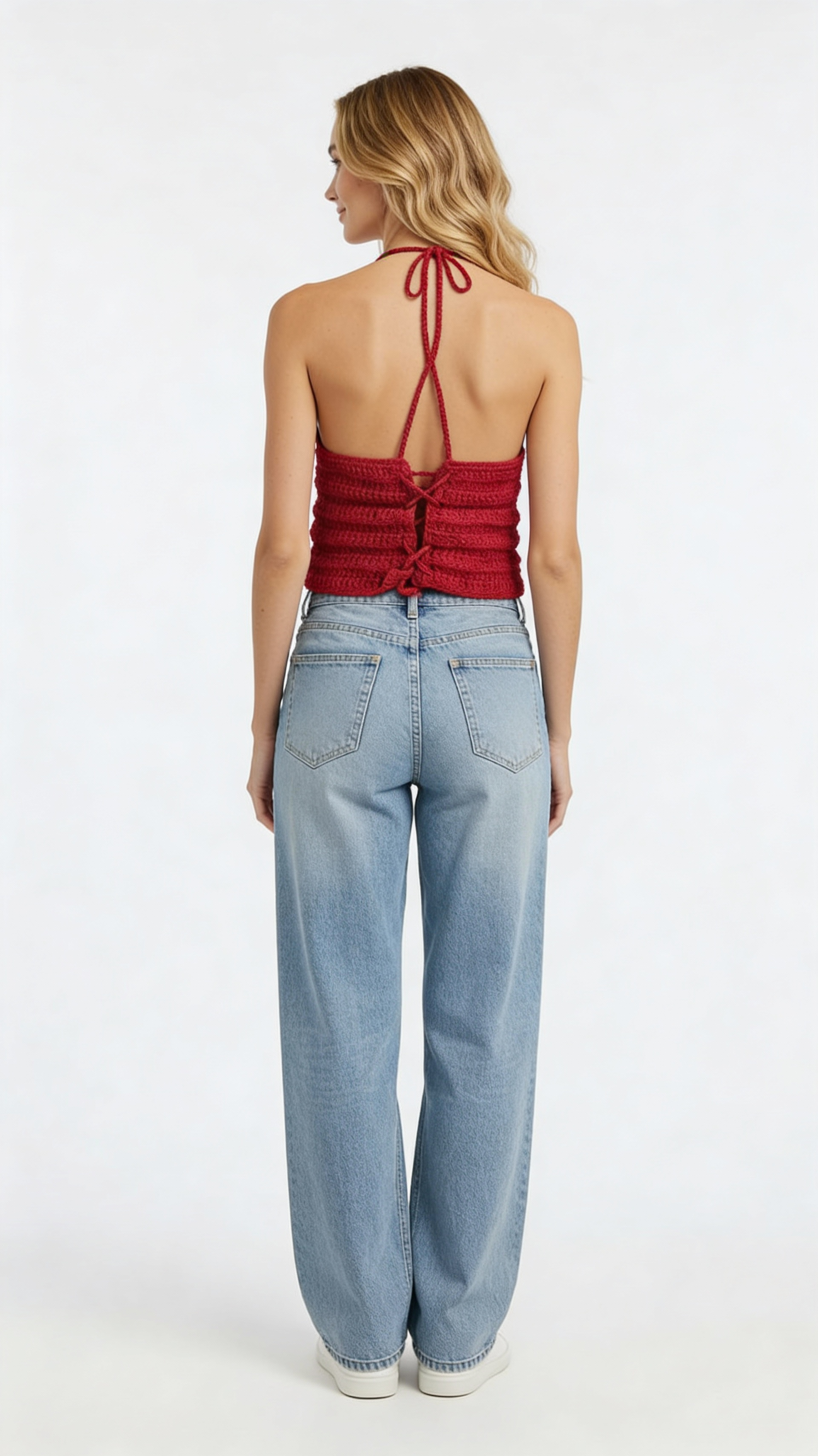 El Örgüsü Sırtı Bağcıklı Crop Top
