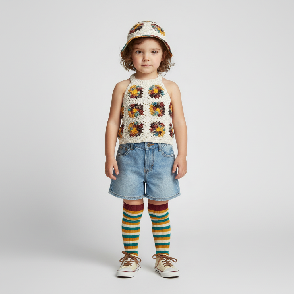 El Örgüsü Yazlık Beyaz Süveter ve Şapka Takımı