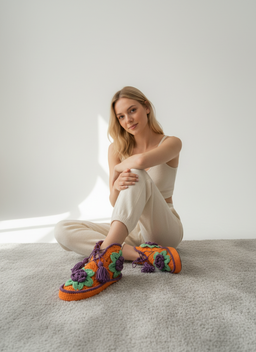 El Örgüsü Çiçekli Ev Botu | Turuncu & Mor