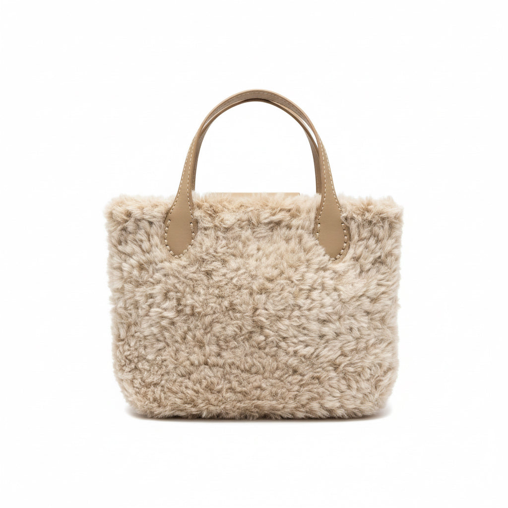 Peluş Kombinli El Çantası – Bej