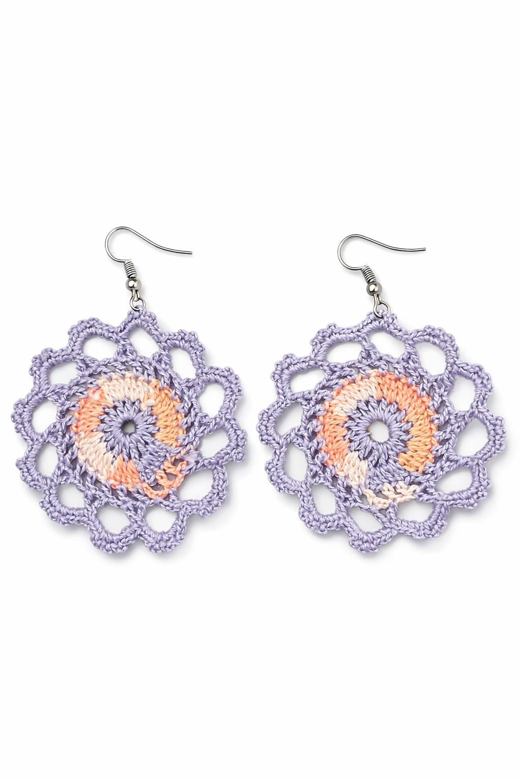 El Örgüsü Dantel Çiçek Küpe – Yuvarlak Crochet Küpe