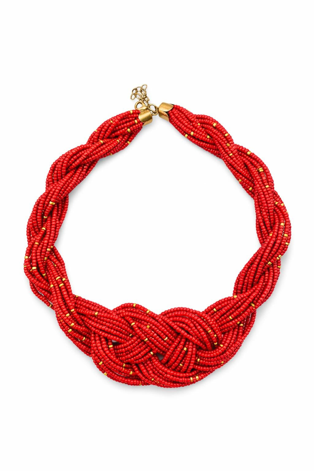 El Yapımı Kırmızı Boncuk Kolye – Çok Sıralı Statement Kolye