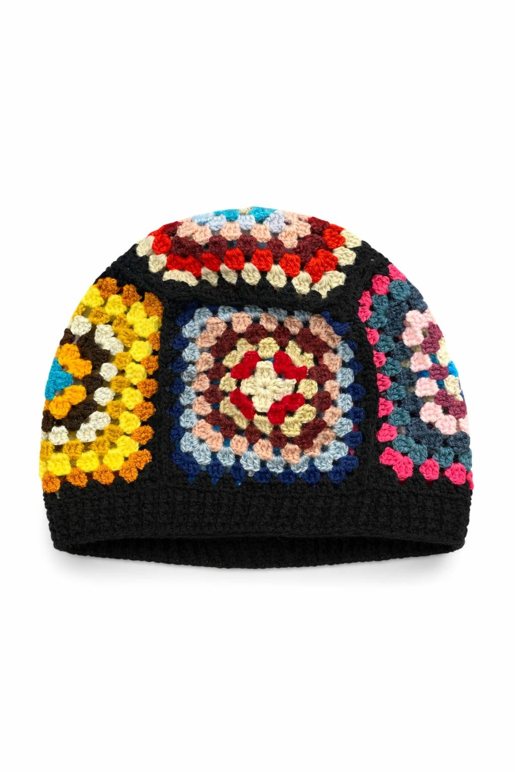 El Örgüsü Renkli Kare Motifli Siyah Bere