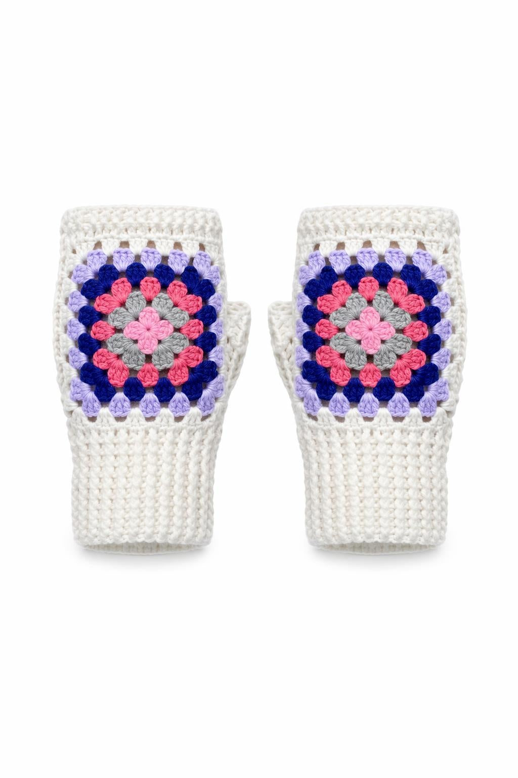 El Örgüsü Motifli Parmaksız Eldiven – Renkli Granny Desen
