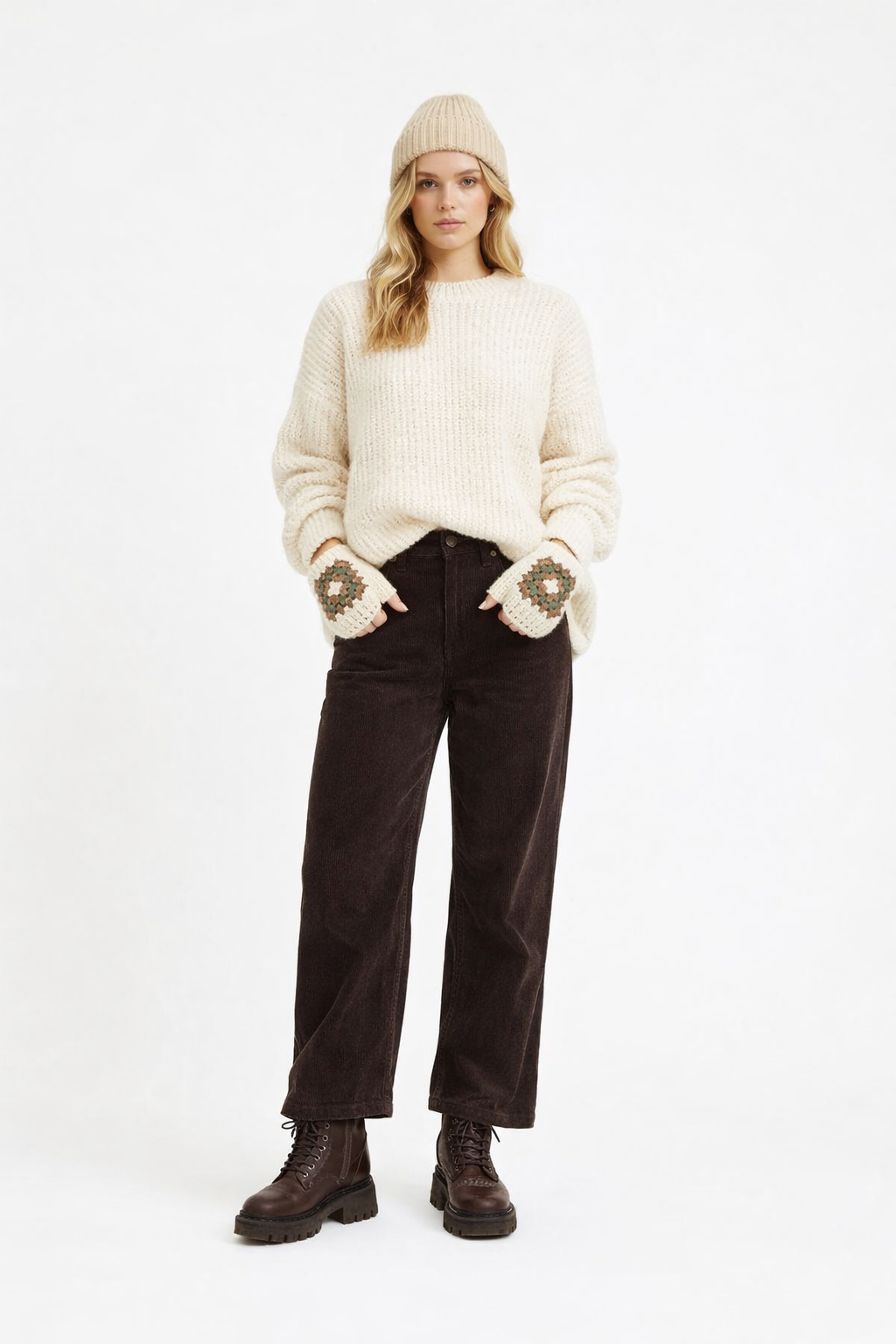 El Örgüsü Granny Square Parmaksız Eldiven