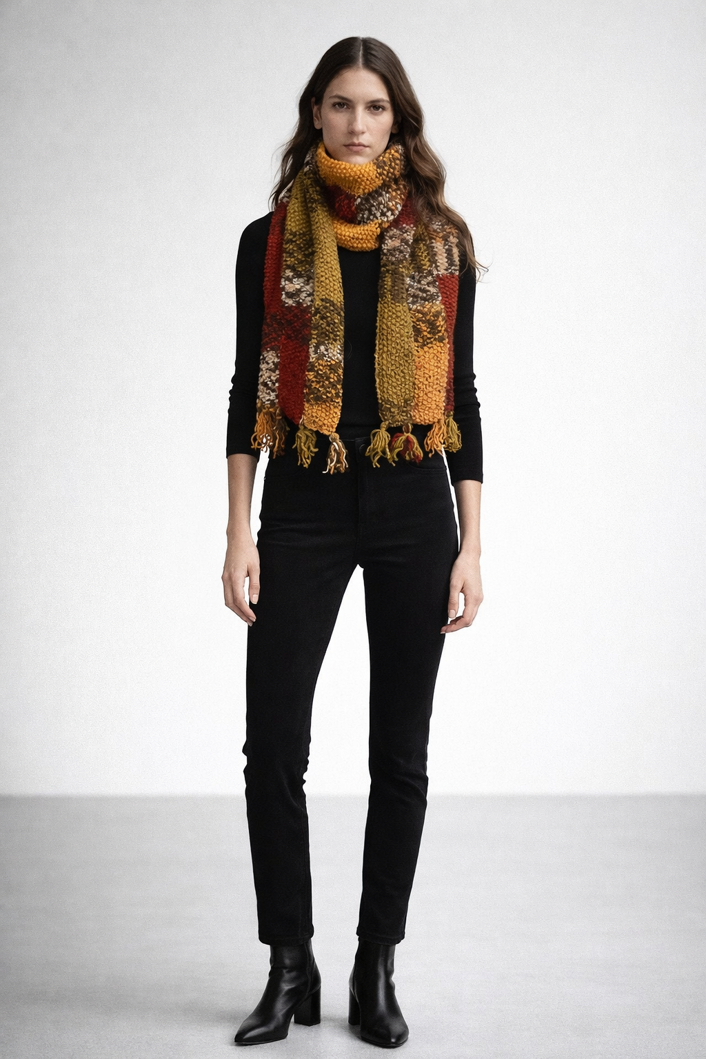 El Yapımı Renk Bloklu Tasarım Atkı