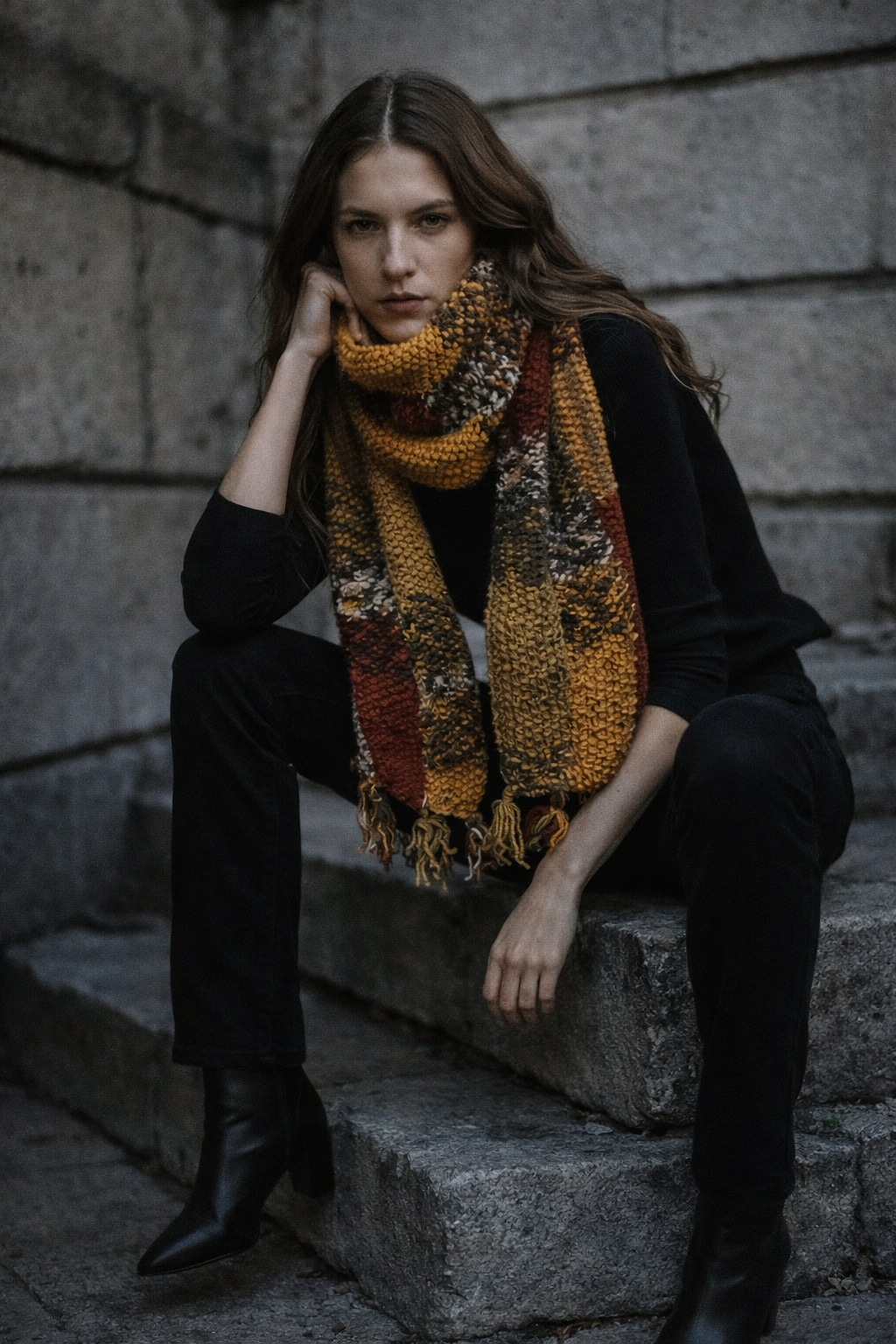 El Yapımı Renk Bloklu Tasarım Atkı