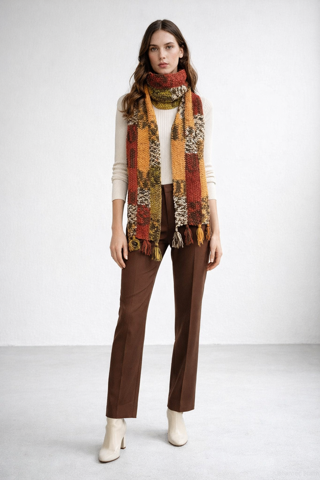 El Yapımı Renk Bloklu Tasarım Atkı