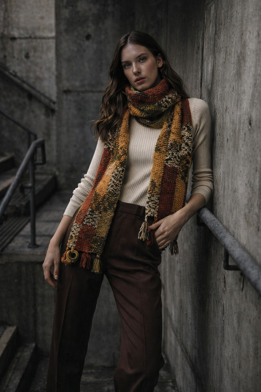 El Yapımı Renk Bloklu Tasarım Atkı