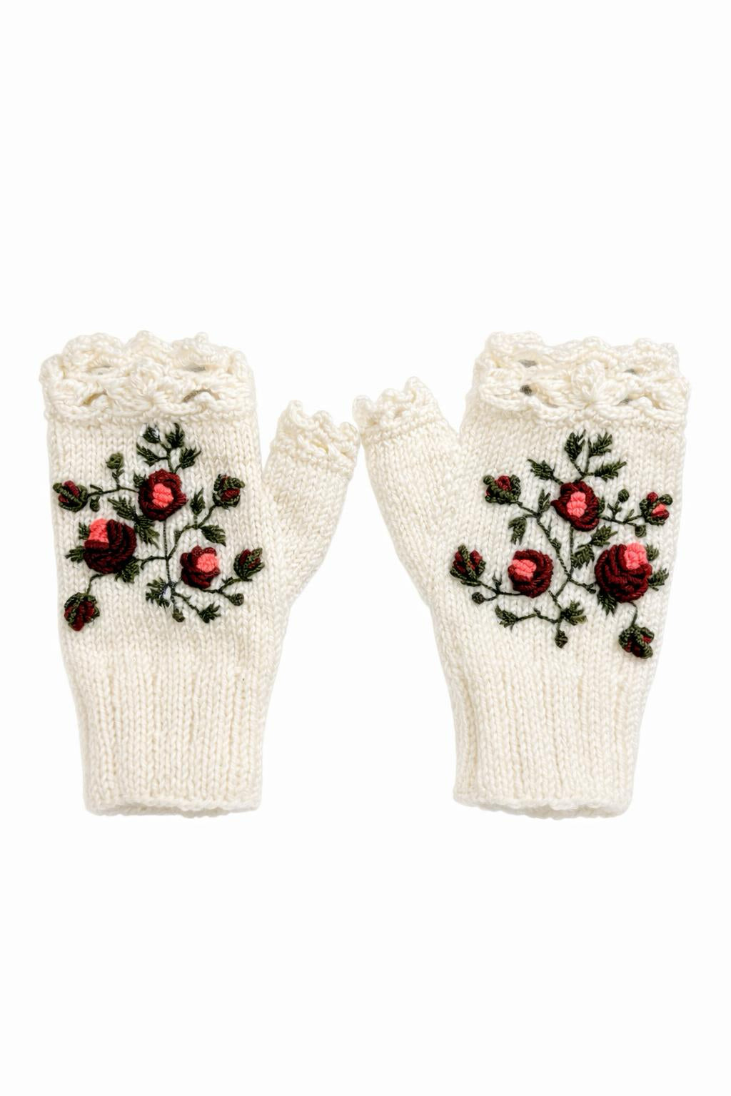 El Örgüsü Nakışlı Parmaksız Eldiven