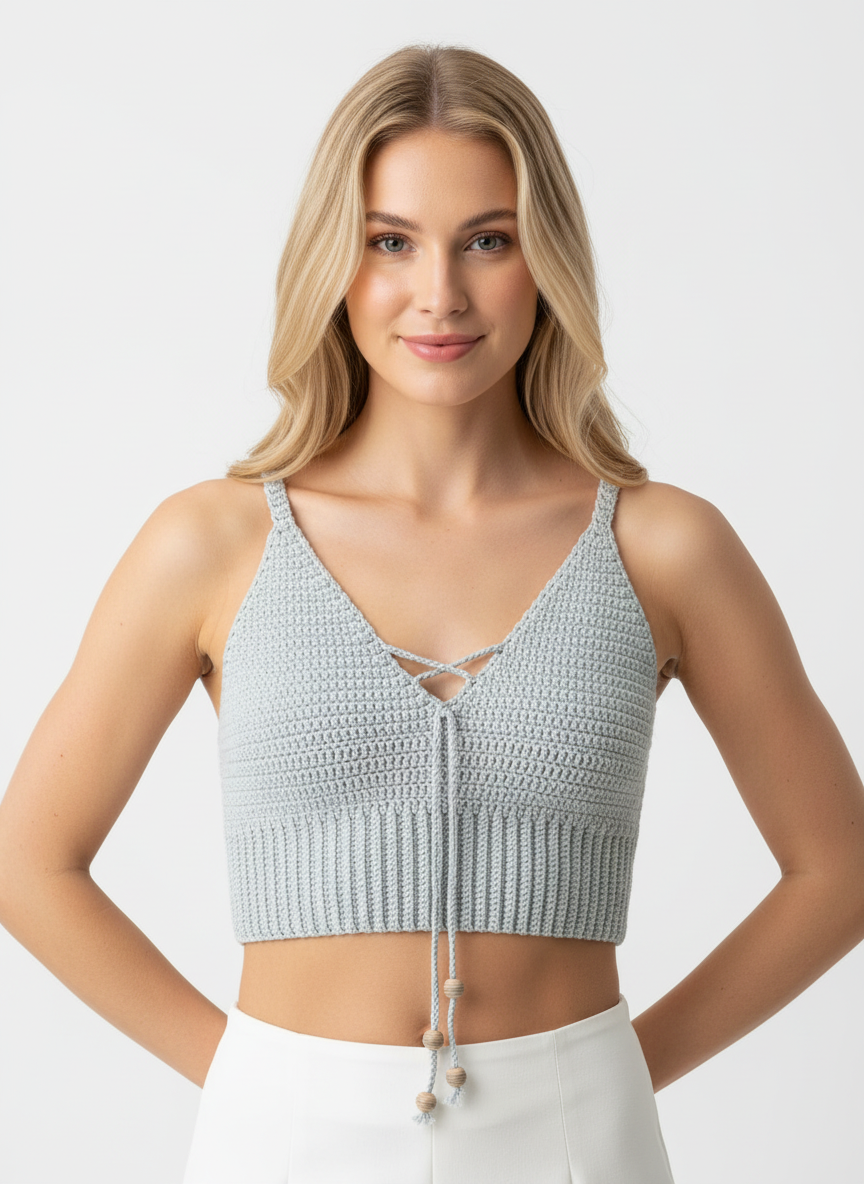 El Örgüsü Askılı Bağcıklı Kadın Crop Top