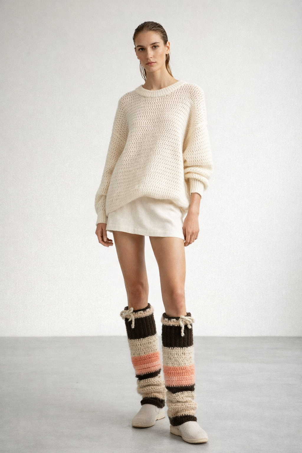 El Örgüsü Çizgili Kadın Tozluk - Boho Stil Özel Tasarım