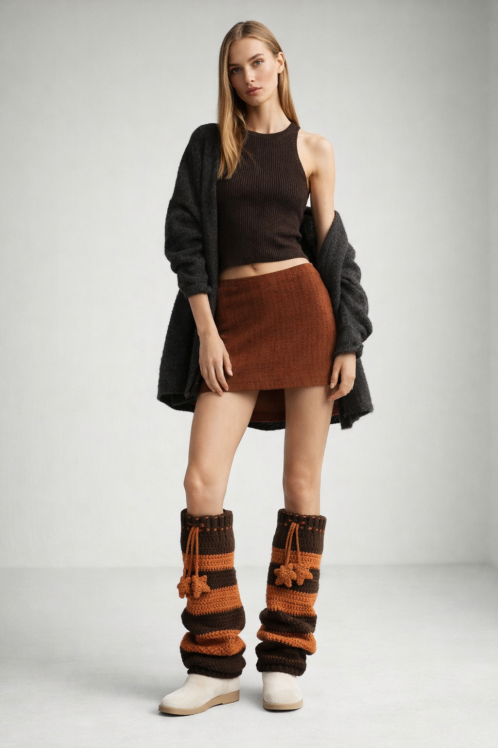 El Örgüsü Çizgili Kadın Tozluk