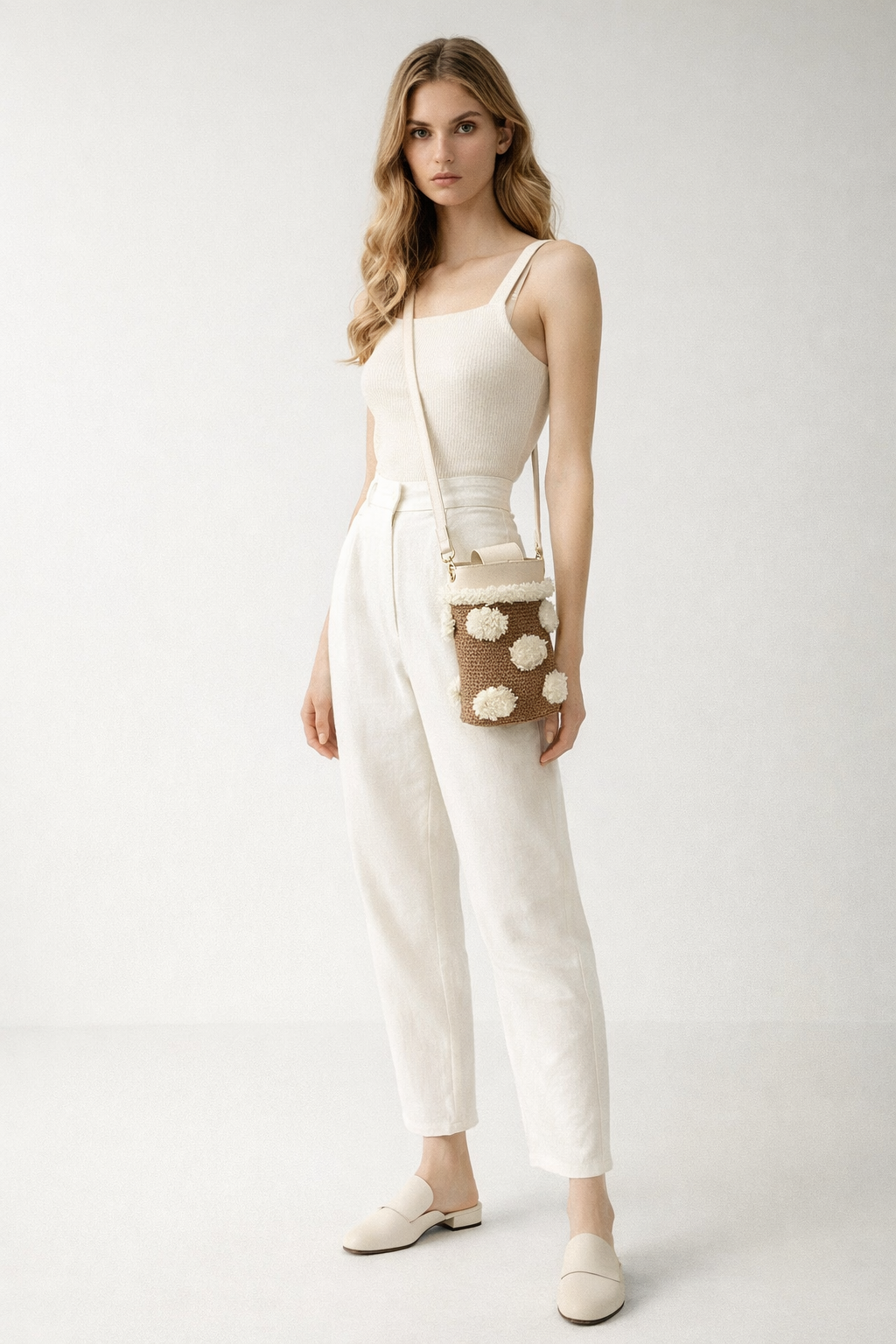 El Yapımı Ponpon Detaylı Küçük Boy Askılı Çanta