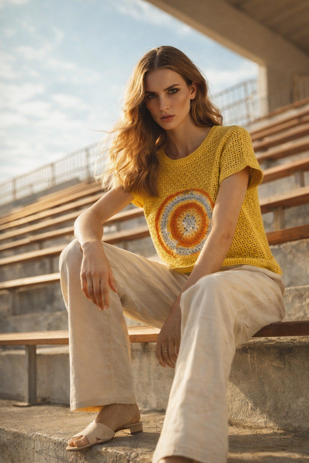 El Örgüsü Desenli Sarı Bluz