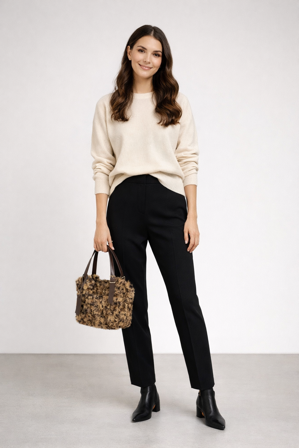 Küçük Boy Peluş Dokulu El Çantası – Deri Askı Detaylı