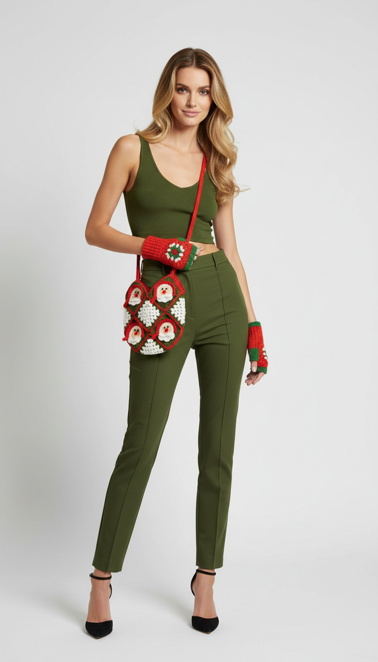 El Örgüsü Çanta ve Eldiven Seti – Yılbaşı Temalı