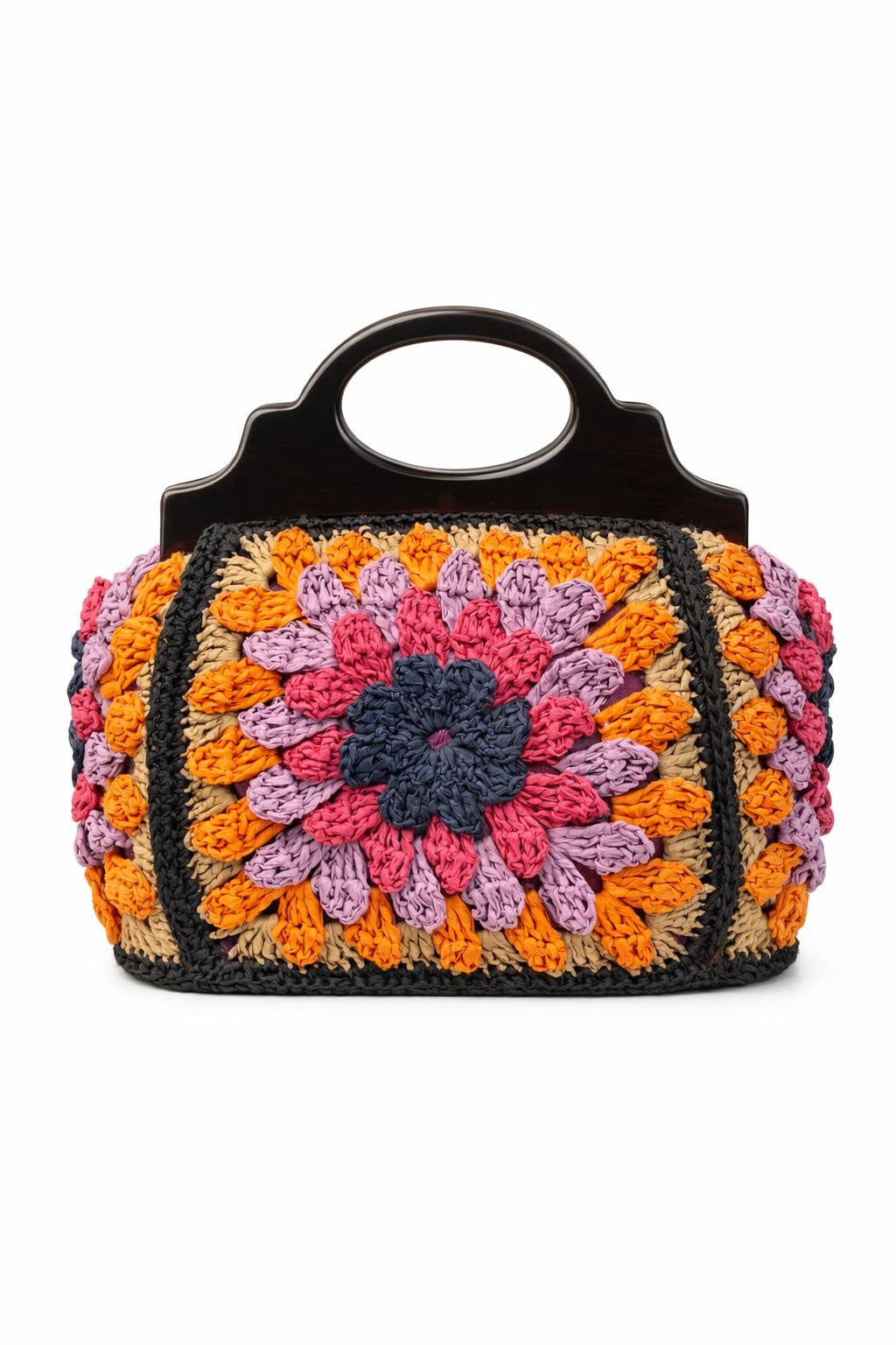 El Yapımı Renkli Çiçek Motifli Örgü Çanta