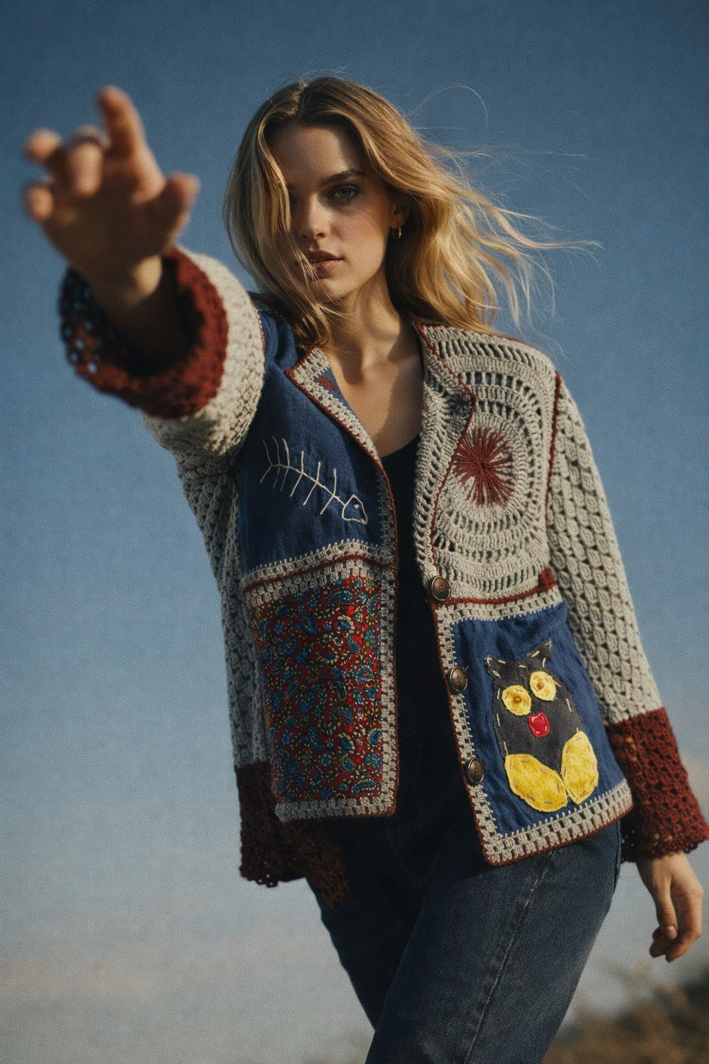 El İşi Detaylı Patchwork Hırka