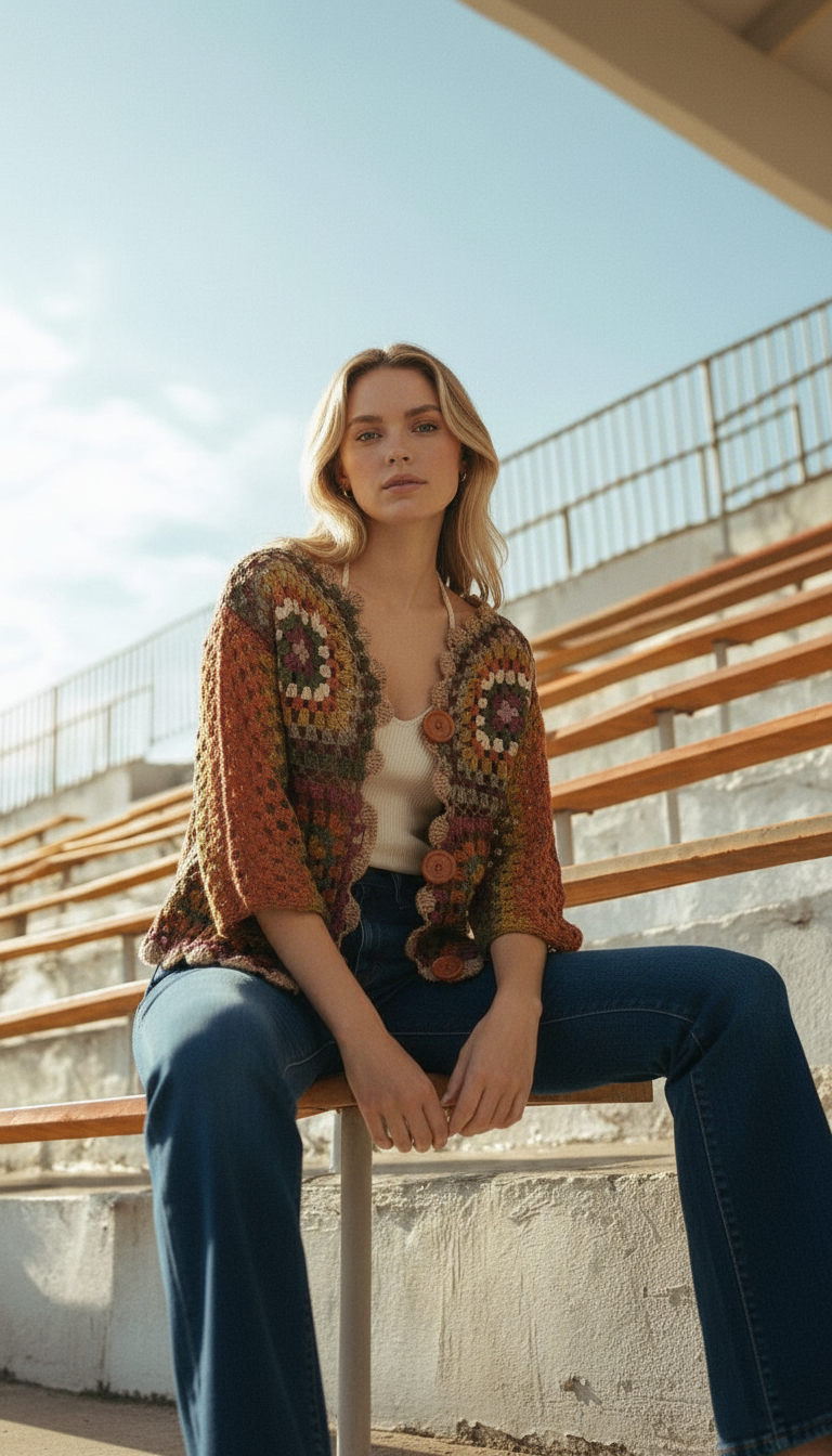 Özel Tasarım El Örgüsü Düğmeli Hırka